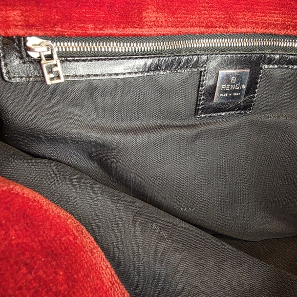 Fendi Red Velvet Tote Bag With Fendi Script, Fendi Dustbag, &Unbranded Bag Charm - Picture 7 of 14